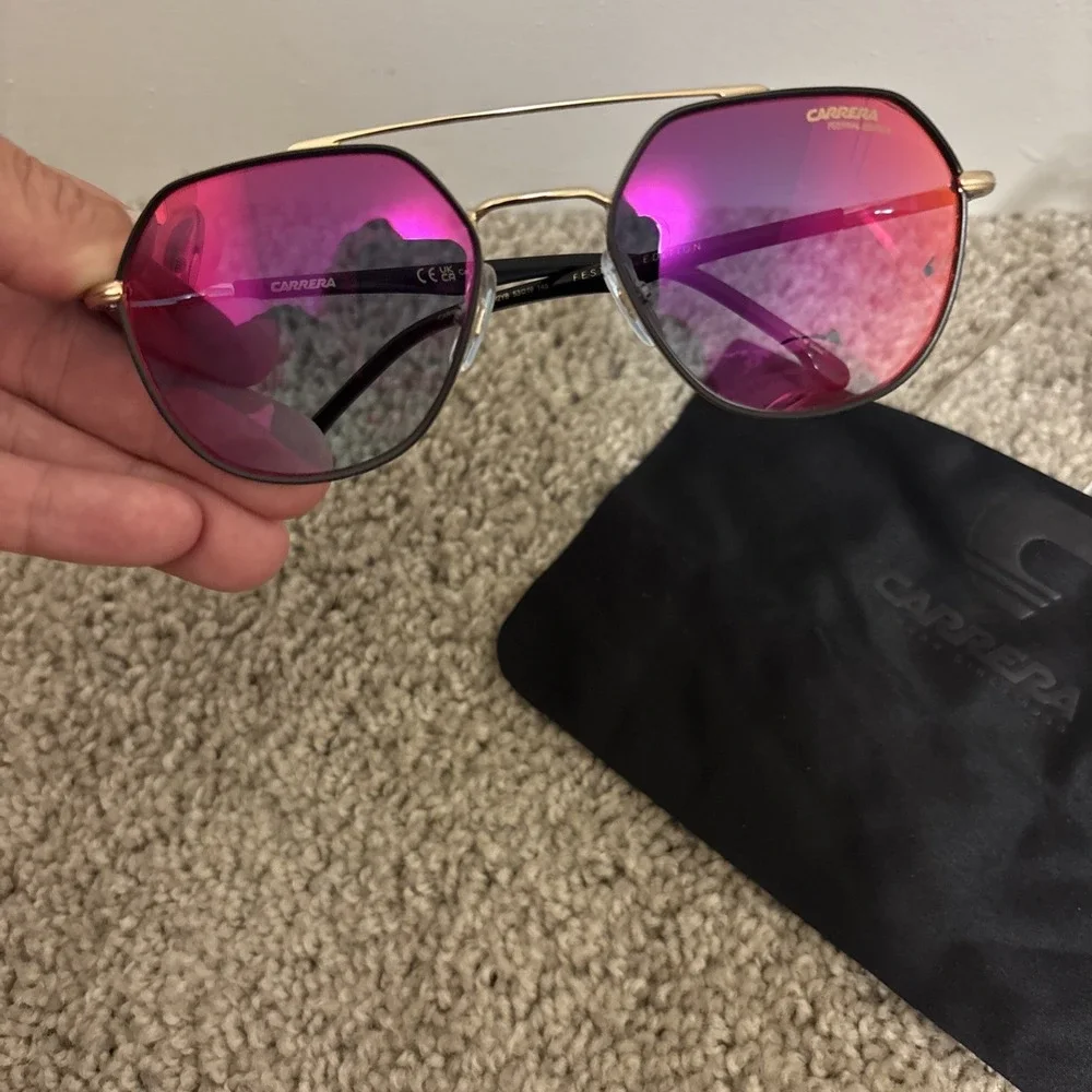 New Carrera 303/S Festival Edition Sunglasses Gold Blue Red $148 Unisex Aviator